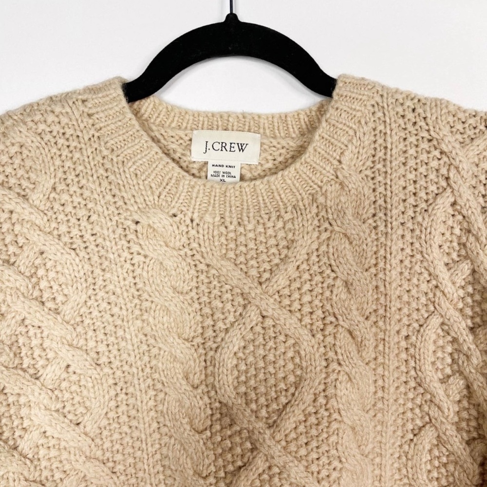 COPY - J Crew Mens XLarge XL Brown Cream Hand Knit Wool Cableknit Sweater Crew …